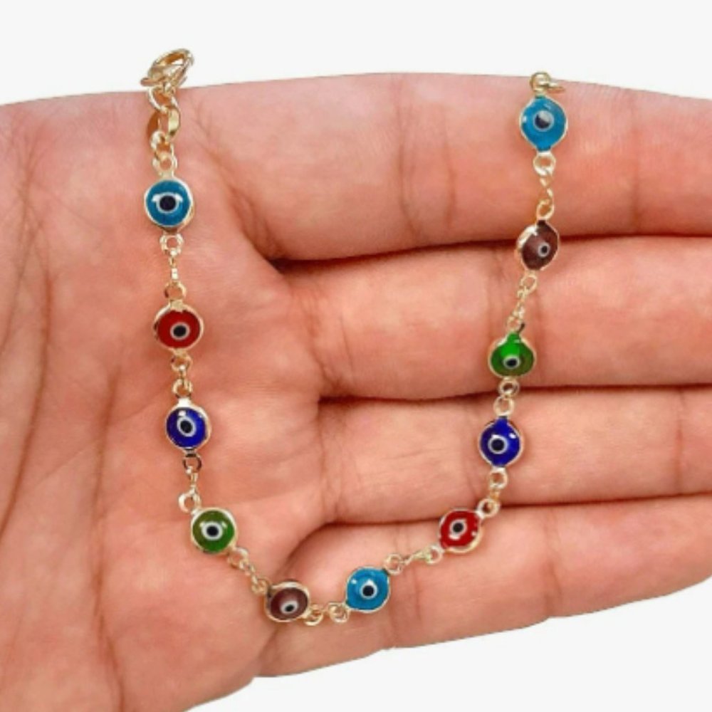 14K Gold Filled Evil Eye Bracelet for Women's 7.5" 3.3g/ Everyday Bracelet Luck